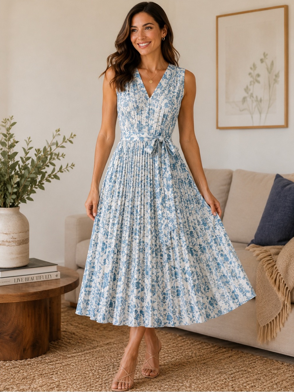 Tuckernuck Blue Floral V-Neck Sleeveless Midi Dress. NWOT!